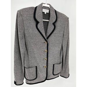 St John Collection Size 16 Jacket, Black & White Knit, Black Trim 4 Button Close